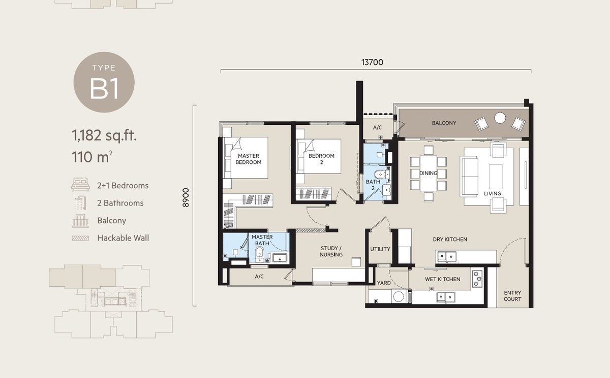 OAKA Residences Type B1 floor plan