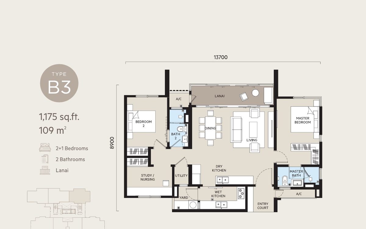 OAKA Residences Type B3 floor plan