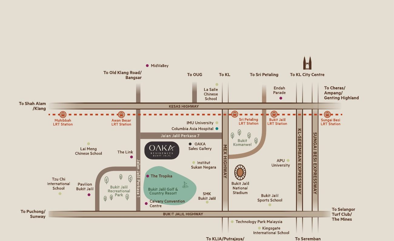 Map showing OAKA Residences connectivity